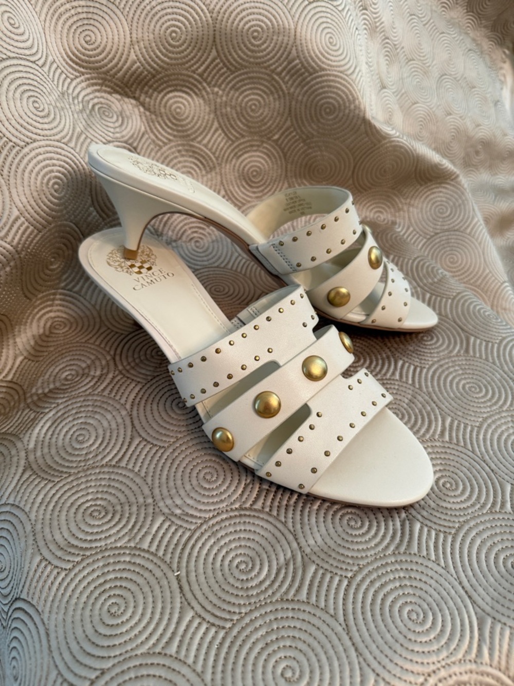 Vince Camuto Bone Leather Studded Mule Sandals